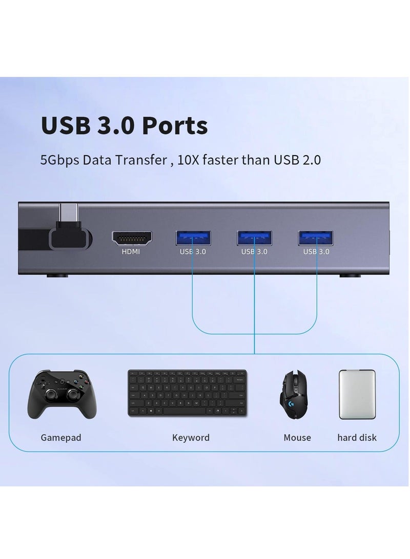 Docking Station, 6-in-1 Dock with HDMI 2.0 4K@60Hz, Gigabit Ethernet, 3 USB 3.0 and 100W USB C Charging Port for Steam Deck and Asus Rog Ally - Image 5